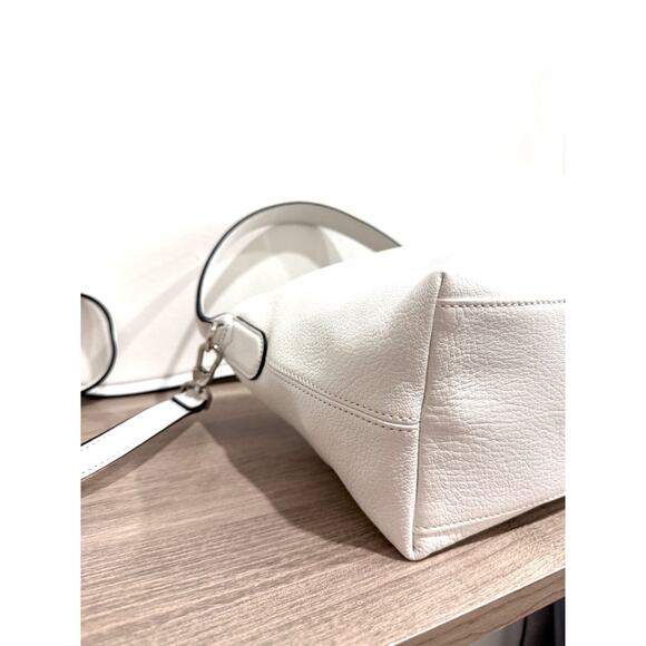 Longchamp Le Roseau Clasp-Detail White Leather Small Bucket Bag - Picture 10 of 13